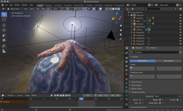 Capture d'écran d'une étoile de mer 3D dans Blender